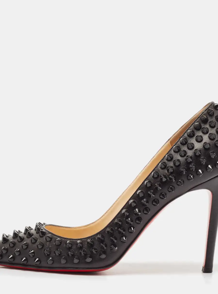 Christian Louboutin Black Leather Pigalle Spikes Pumps Size 37.5