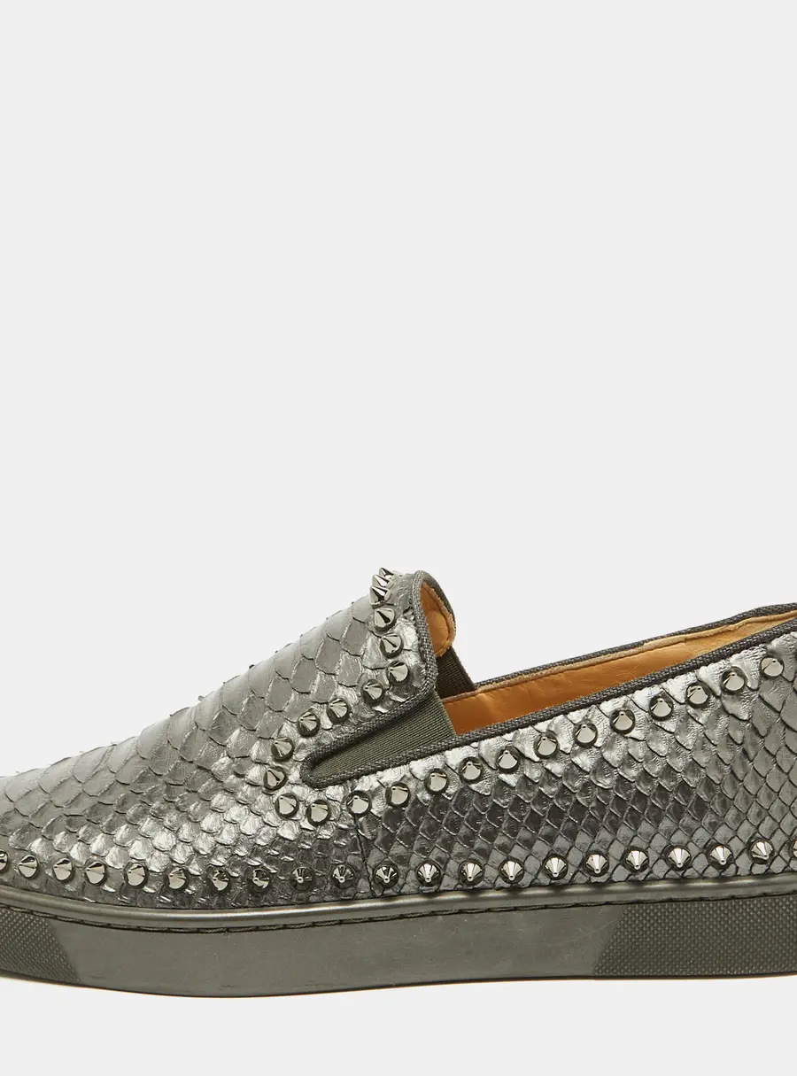 Christian Louboutin Pik Boat Size 40.5 Grey Python Leather Slip On Sneakers