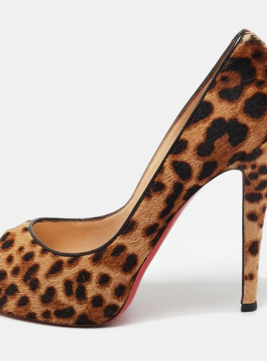 Christian Louboutin Brown Calf Hair Lady Peep Toe Pumps Size 38