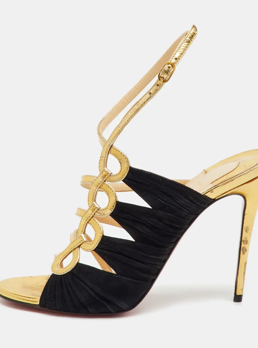 Christian Louboutin Gold/Black Patent Leather and Suede Tina Cage Sandals Size 36.5