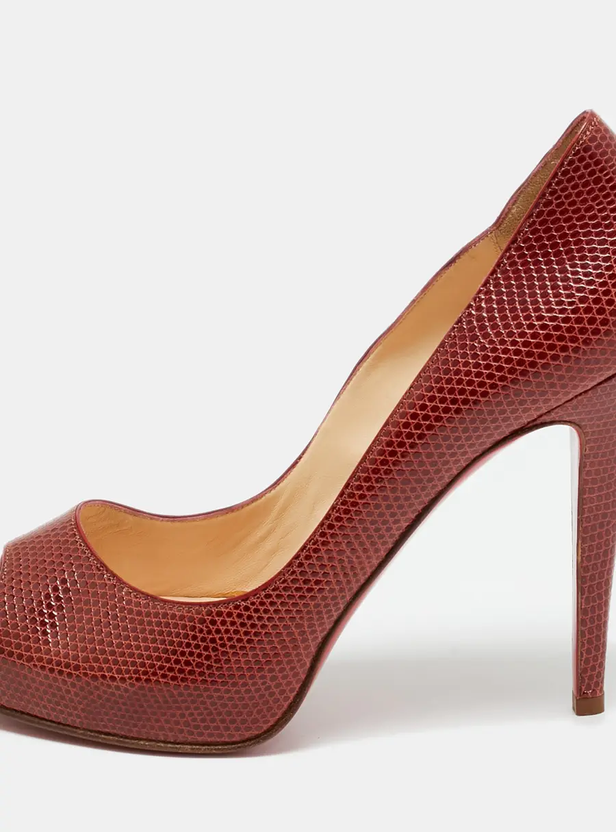 Christian Louboutin Size 38.5 Red Karung Leather Platform Peep Toe Pumps