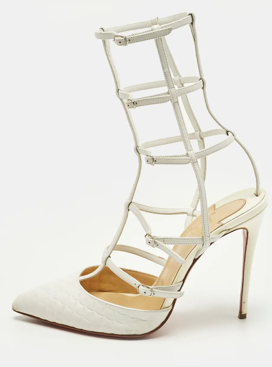 Christian Louboutin Kadreyana Size 38 White Leather Ankle Strap Sandals