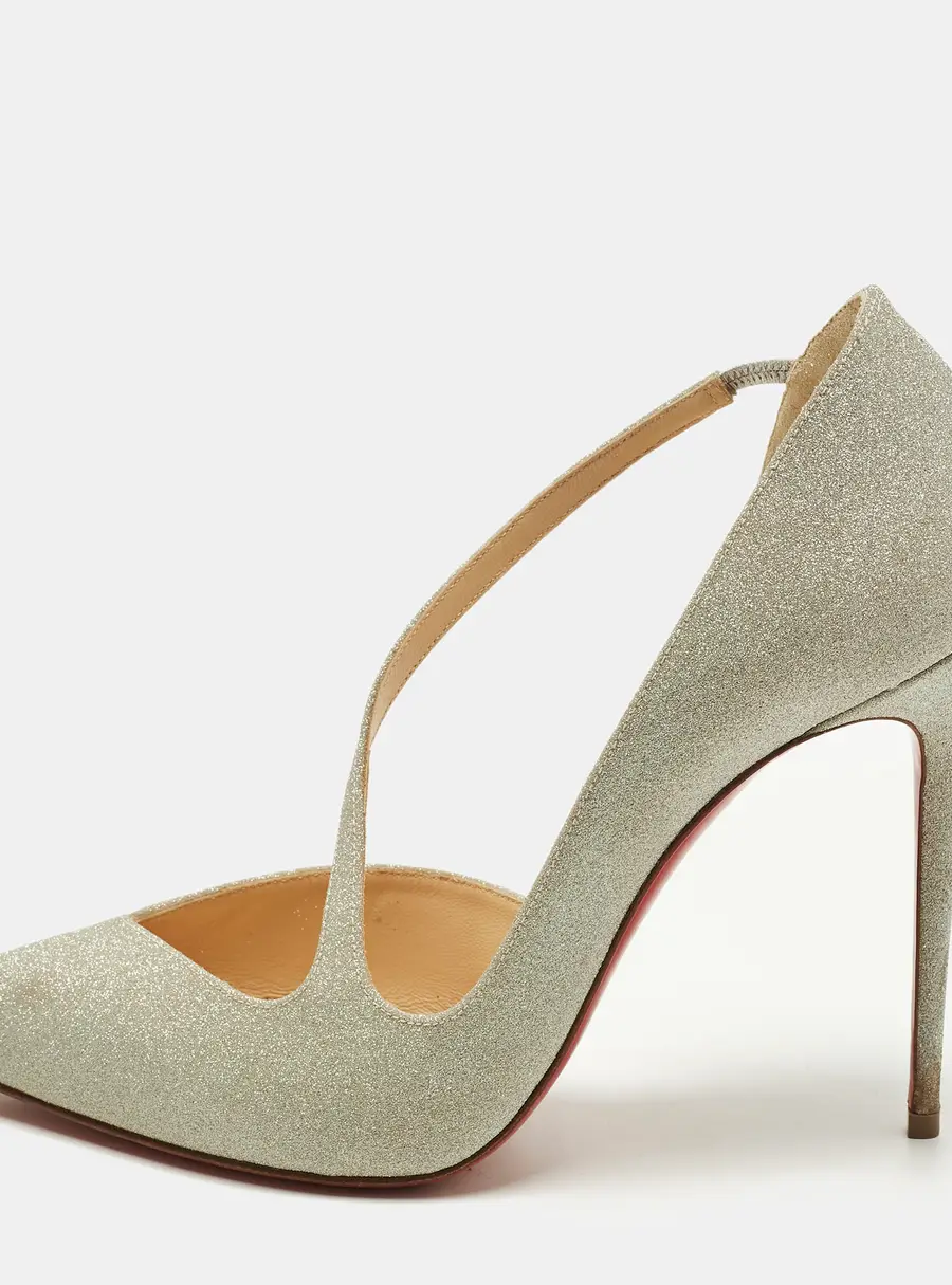 Christian Louboutin Jumping Size 38 Silver Glitter D'orsay Pumps
