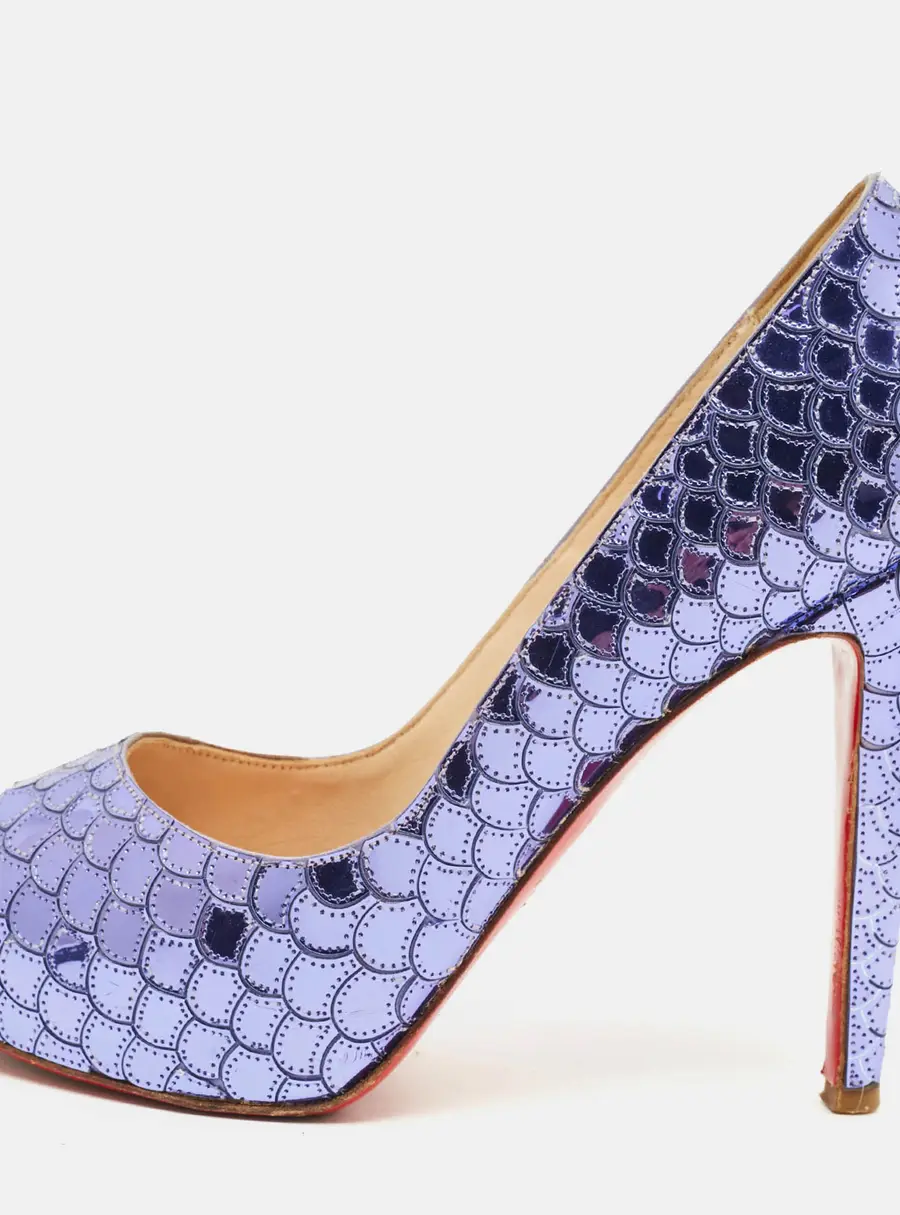 Christian Louboutin Poseidon Size 36.5 Purple Scaled Leather Peep Toe Pumps