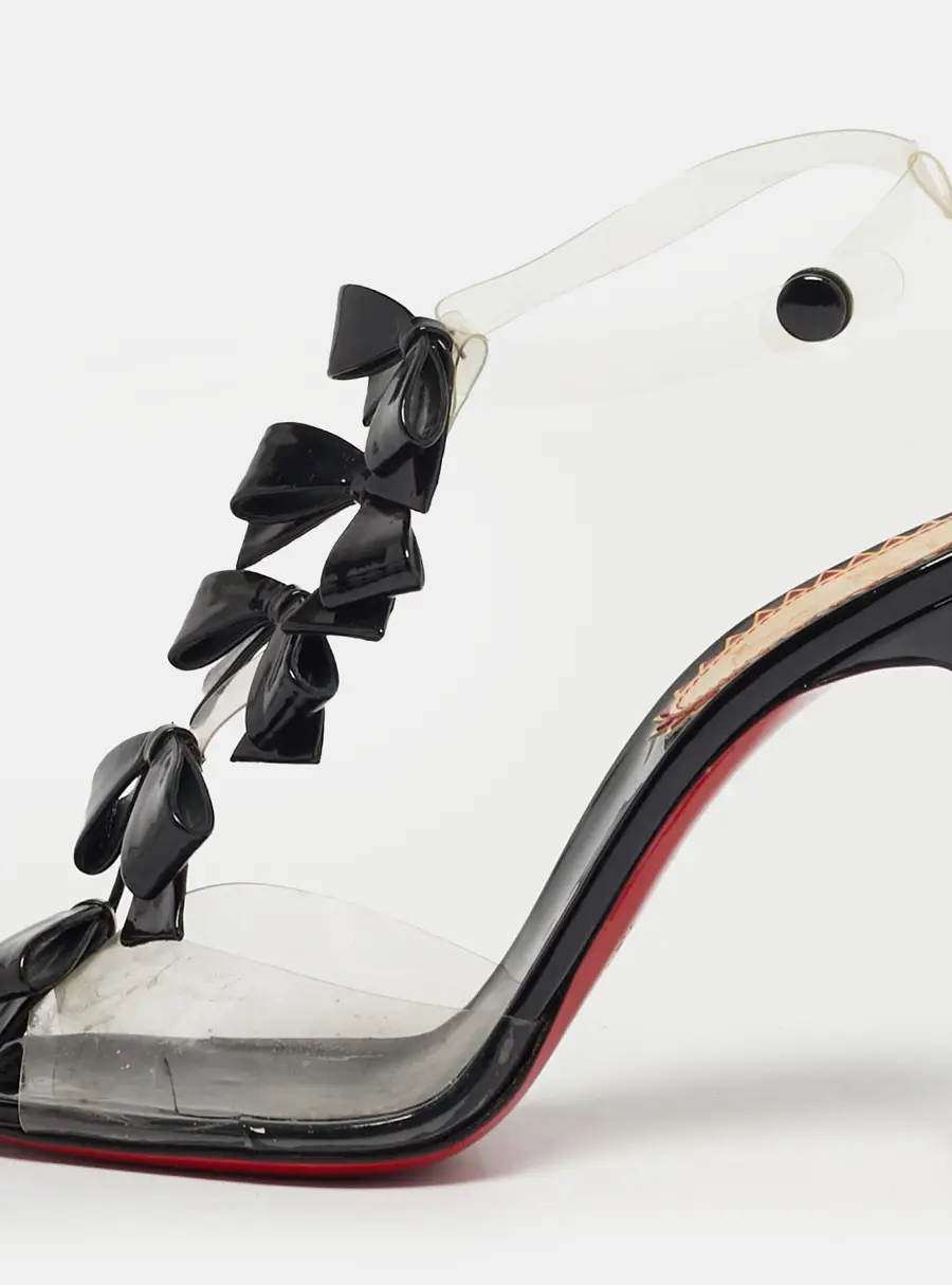 Christian Louboutin Anniversary 20th Size 38.5 Black Patent Leather and PVC Ankle Strap Sandals