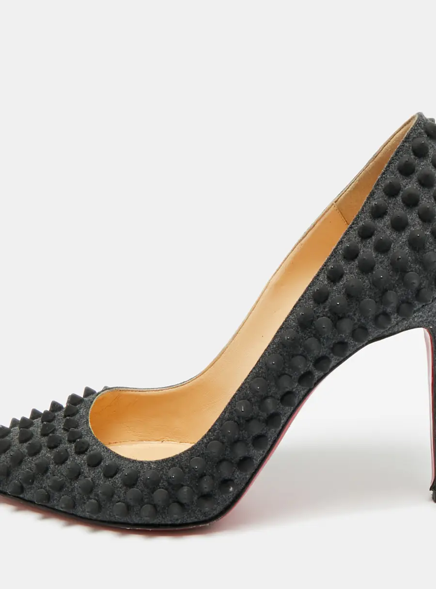 Christian Louboutin Pigalle Spikes Size 38 Grey Wool Pumps