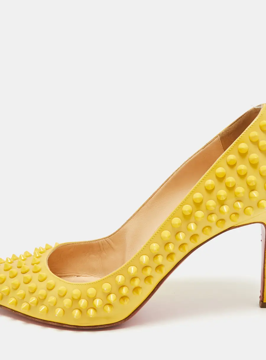Christian Louboutin Pigalle Spikes Size 39.5 Yellow Patent Leather Pumps