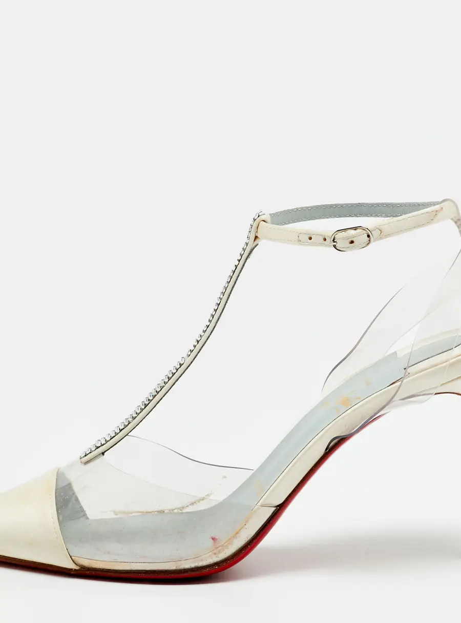 Christian Louboutin Nosy Size 36 White/Transparent PVC and Satin T-Strap Pumps