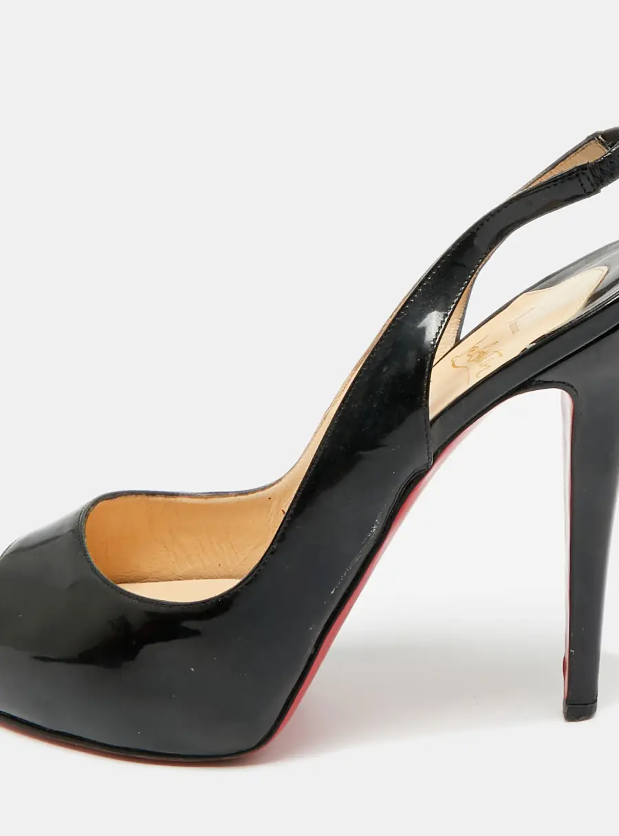 Christian Louboutin Private Number Size 39 Black Patent Leather Slingback Pumps