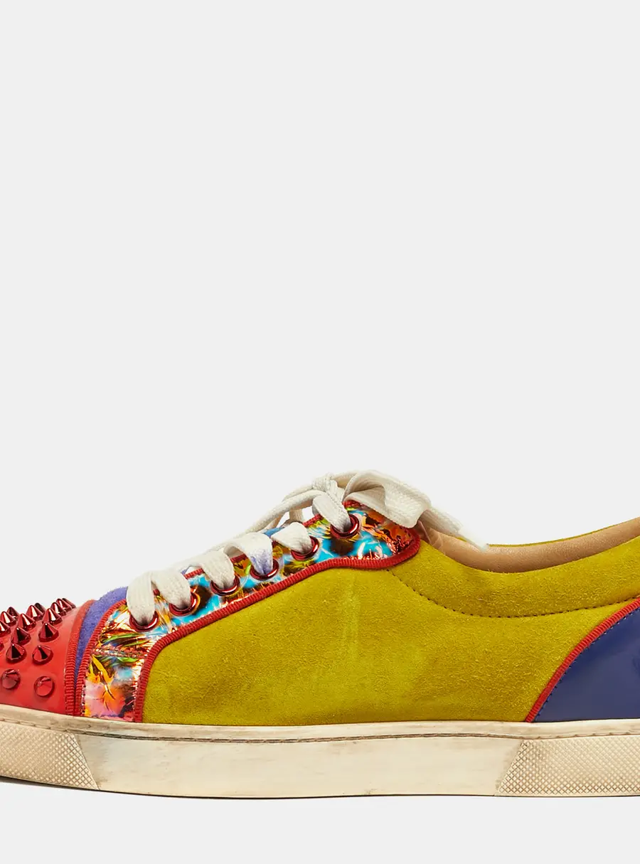 Christian Louboutin Louis Junior Spikes Size 38.5 Multicolor Patent Leather and Suede Low Top Sneakers