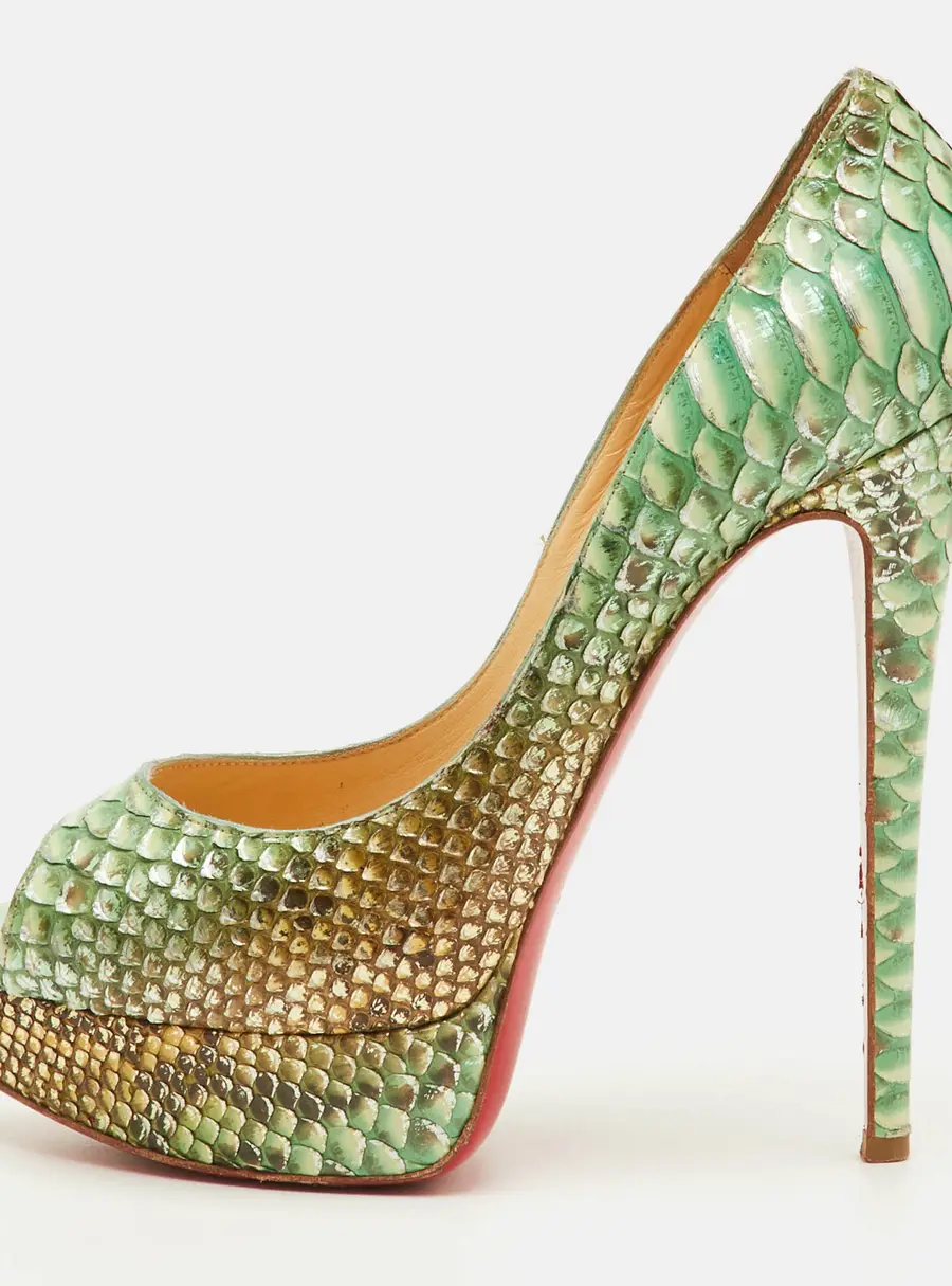 Christian Louboutin Lady Peep Size 38.5 Multicolor Python Leather Peep Toe Platform Pumps