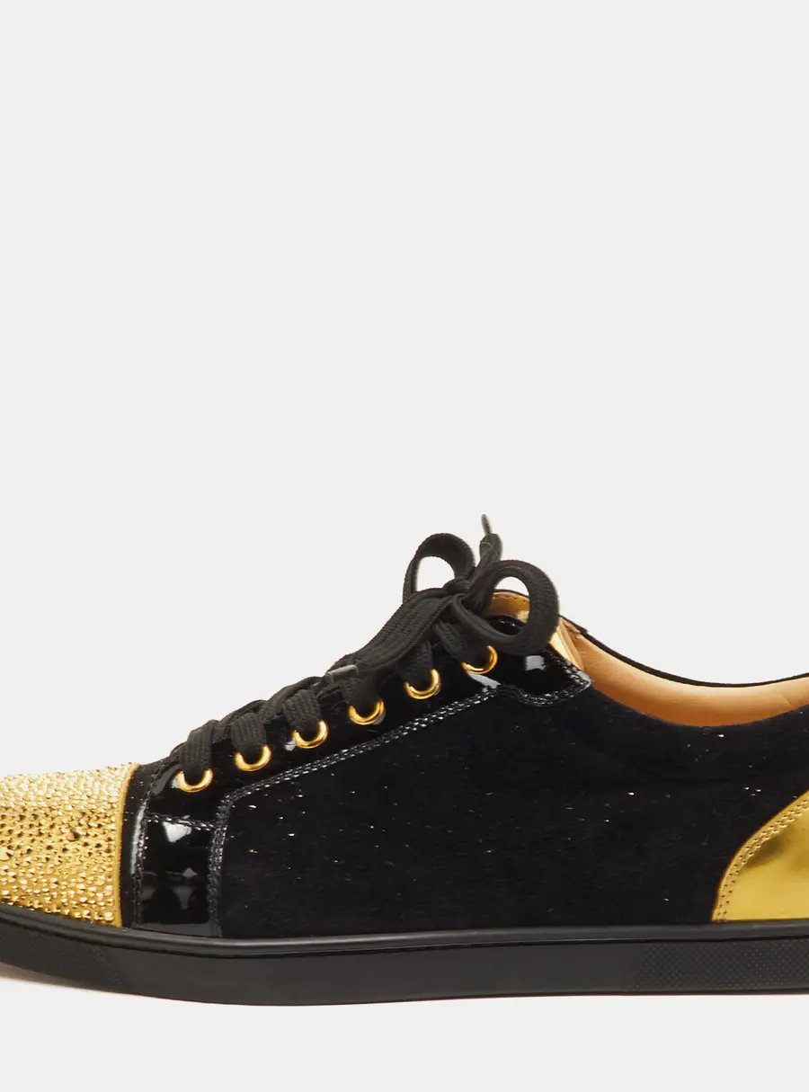Christian Louboutin Gondola Strass Size 40.5 Black/Gold Suede and Patent Leather Low Top Sneakers