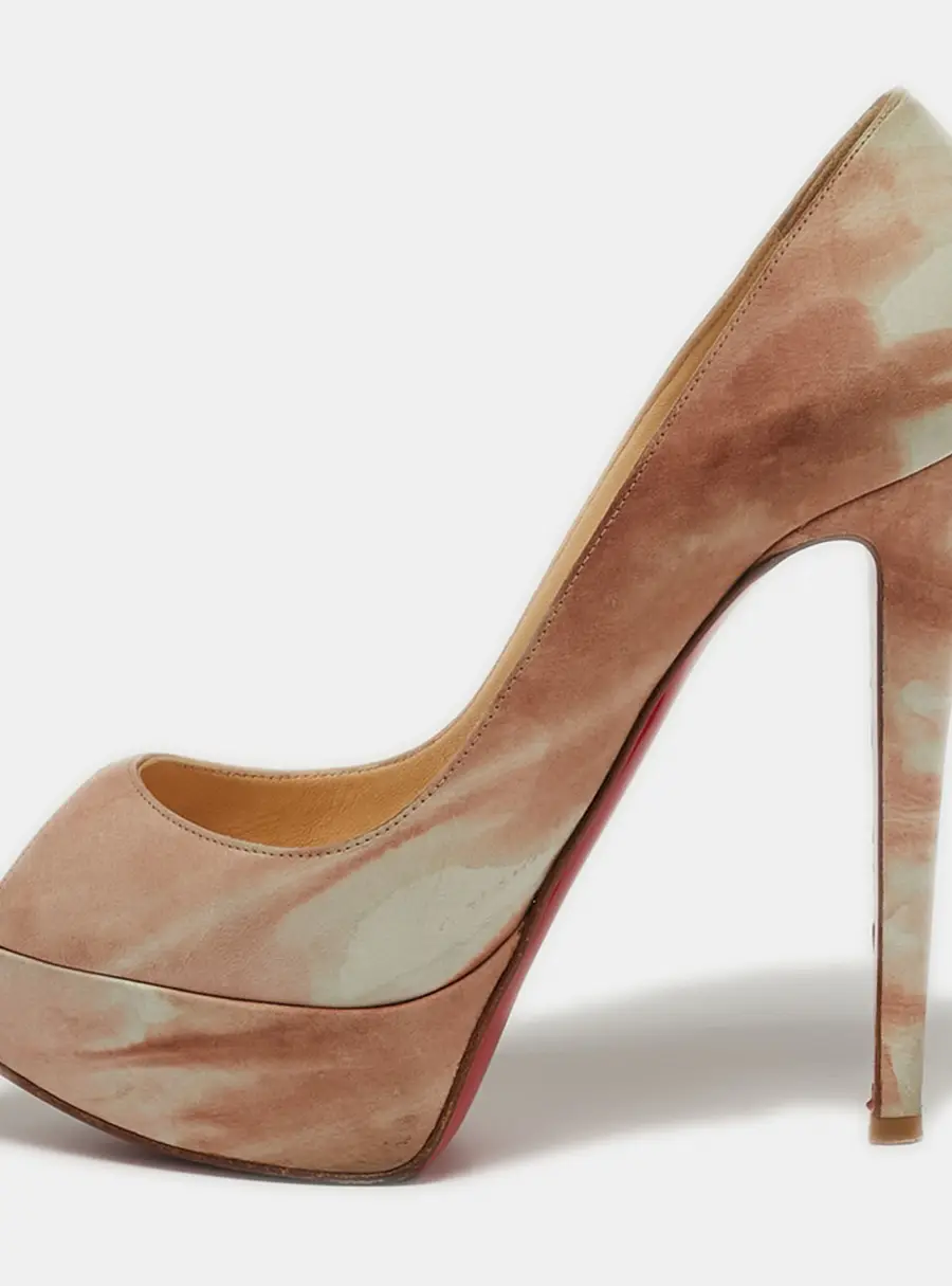 Christian Louboutin Lady Peep Size 36.5 Beige/Pink Leather Peep Toe Pumps