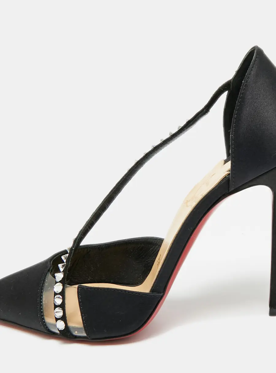 Christian Louboutin Krystal Cross Size 38 Black Satin D'orsay Pumps