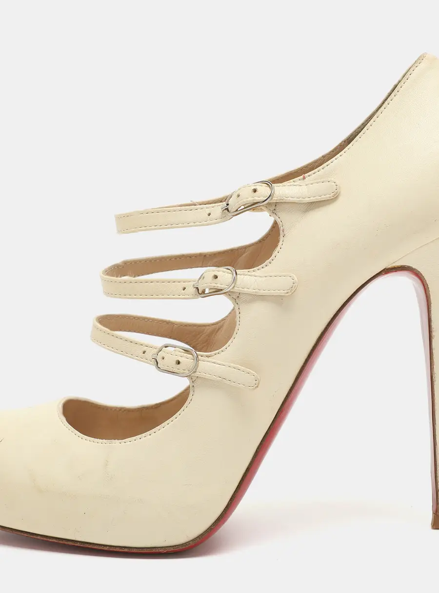 Christian Louboutin Size 37.5 Cream Leather Strappy Pumps