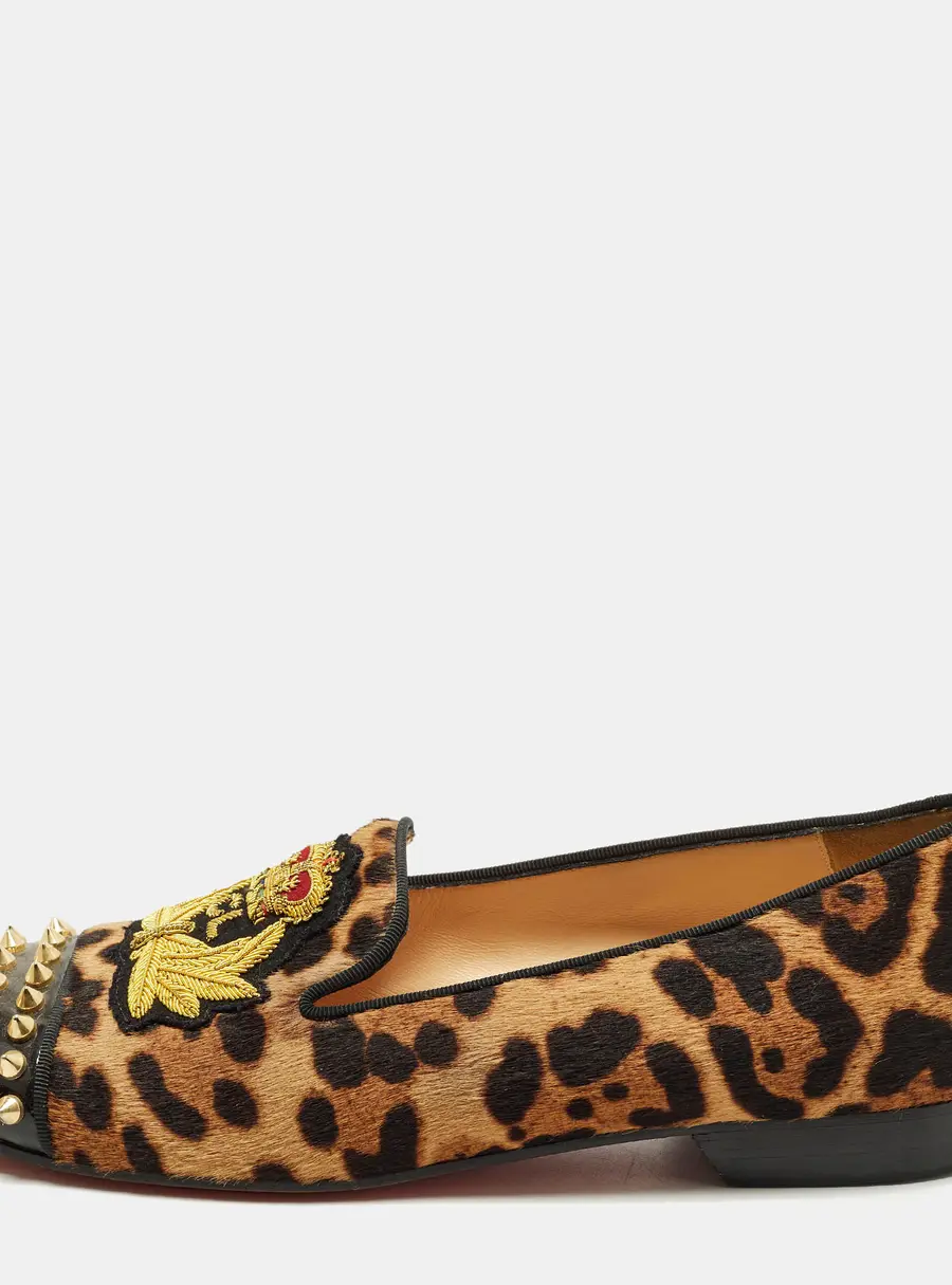 Christian Louboutin Size 39.5 Brown Calf Hair and Patent Leather Smoking Slippers