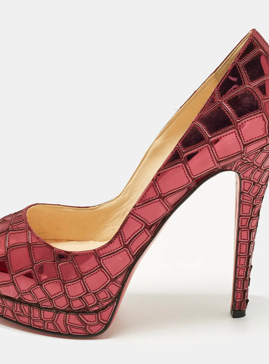 Christian Louboutin Sobek Size 41 Purple Mirror Leather and Satin Peep Toe Pumps