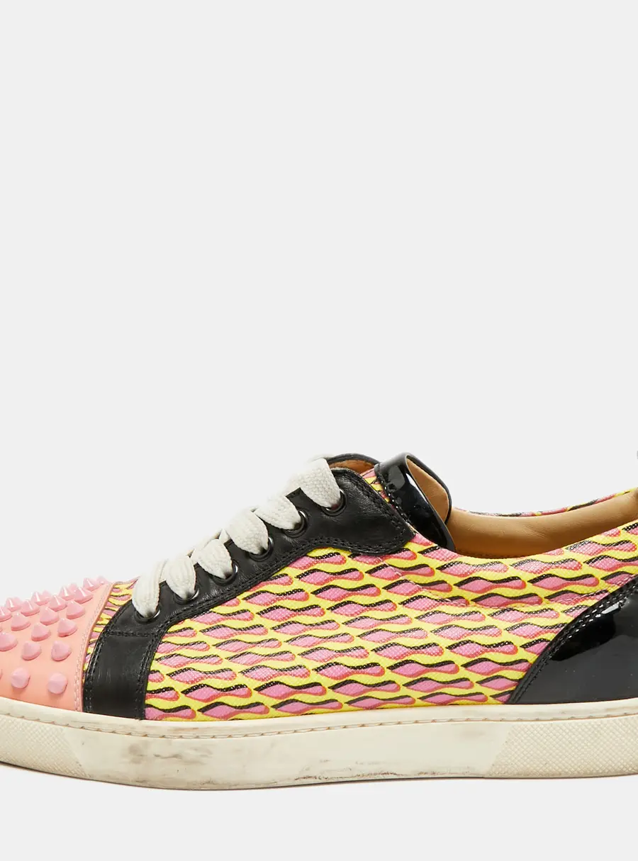 Christian Louboutin Louis Junior Spikes Size 38 Multicolor Canvas and Patent Leather Lace Up Sneakers