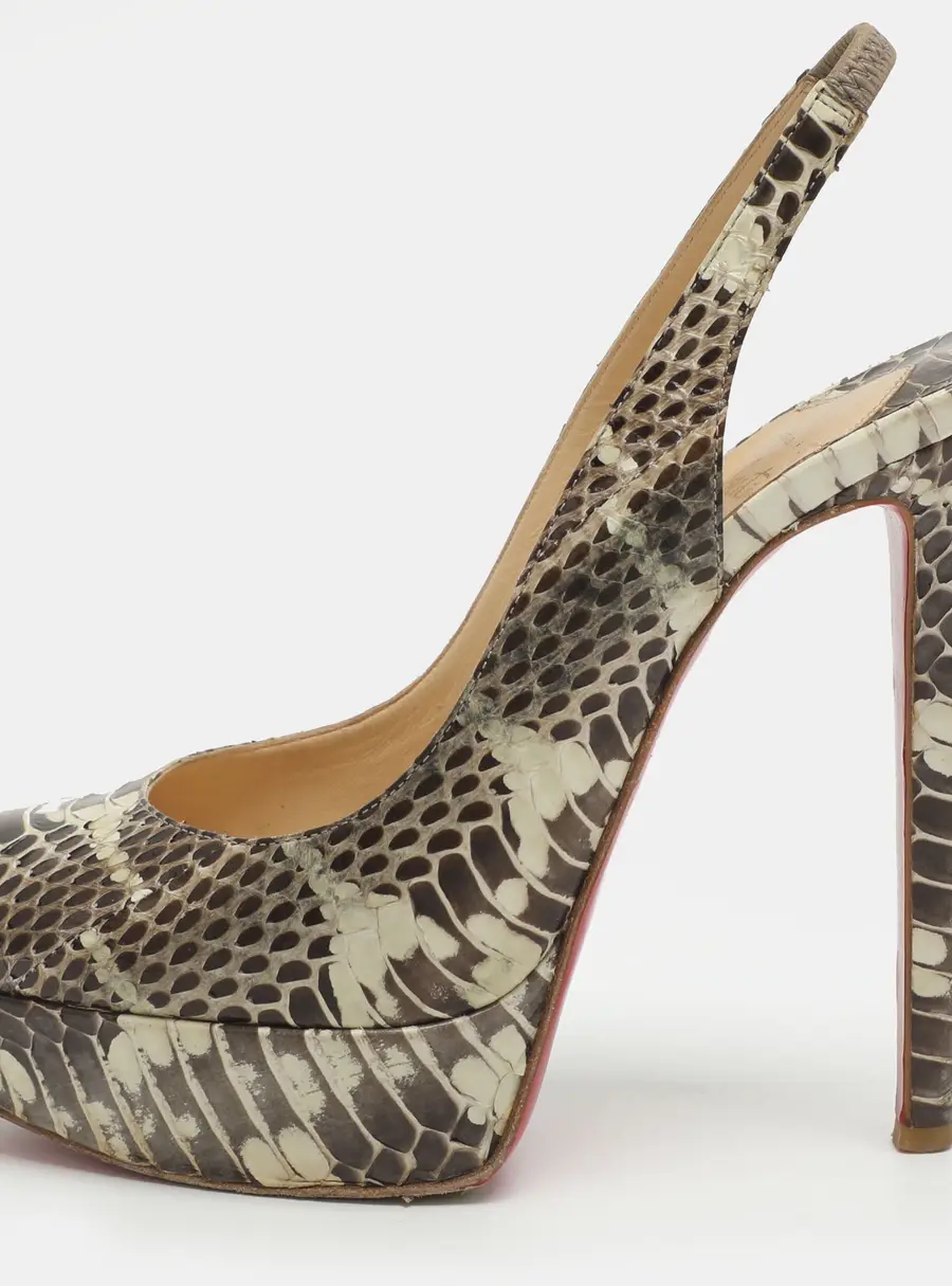 Christian Louboutin Bianca Size 37 Two Tone Python Leather Slingback Platform Sandals