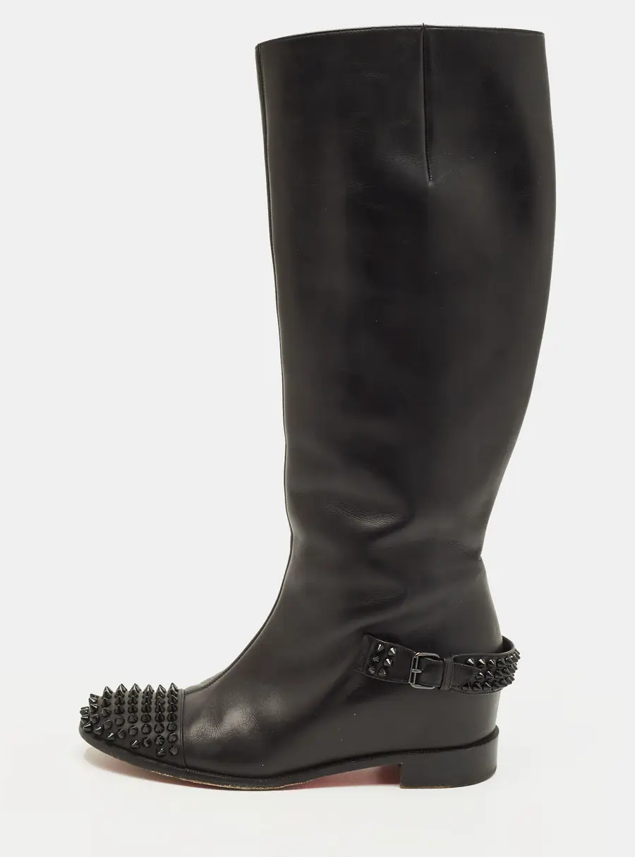 Christian Louboutin Egoutina Size 39.5 Black Leather Knee Length Boots