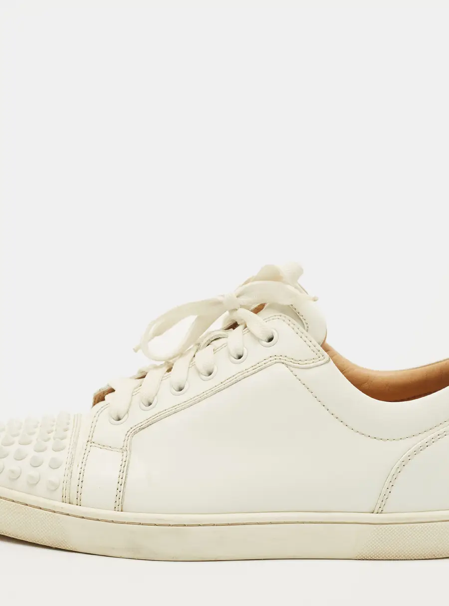 Christian Louboutin Lou Spikes Size 41 White Leather Lace Up Sneakers