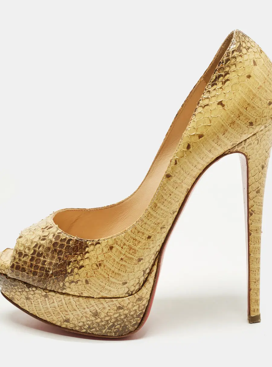 Christian Louboutin Lady Peep Size 37.5 Two Tone Python Leather Platform Pumps
