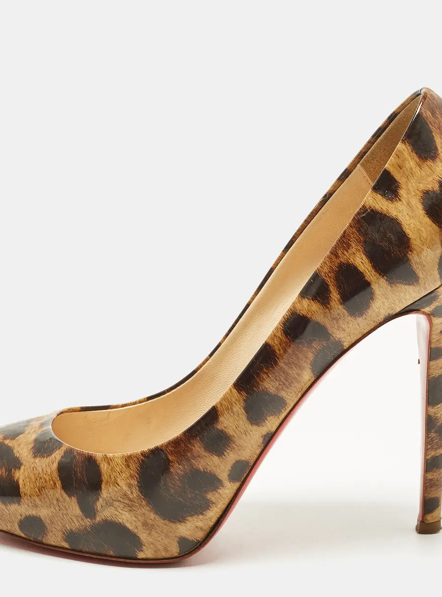 Christian Louboutin Ron Ron Size 39.5 Brown/Beige Leopard Print Leather Platform Pumps