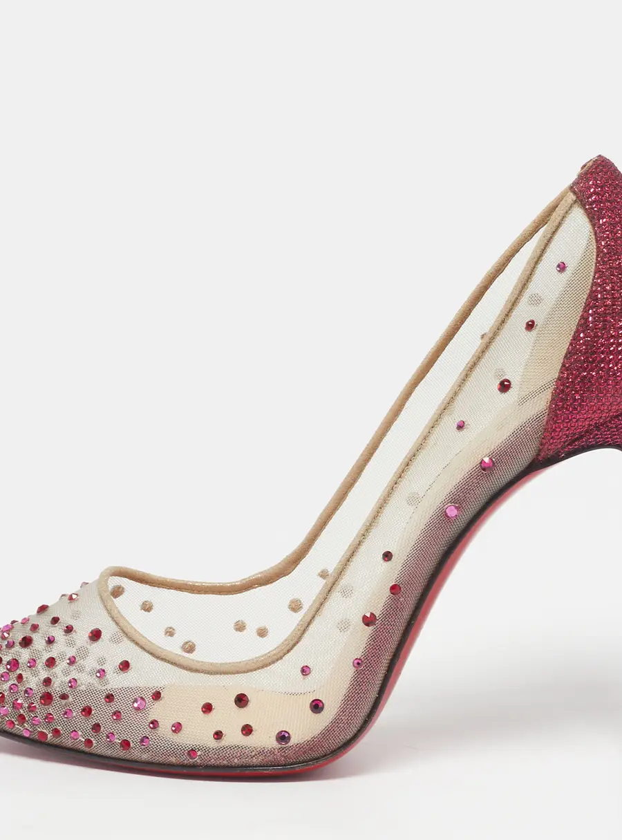 Christian Louboutin Follies Strass Size 37 Pink Mesh and Metallic Fabric Pointed Toe Pumps