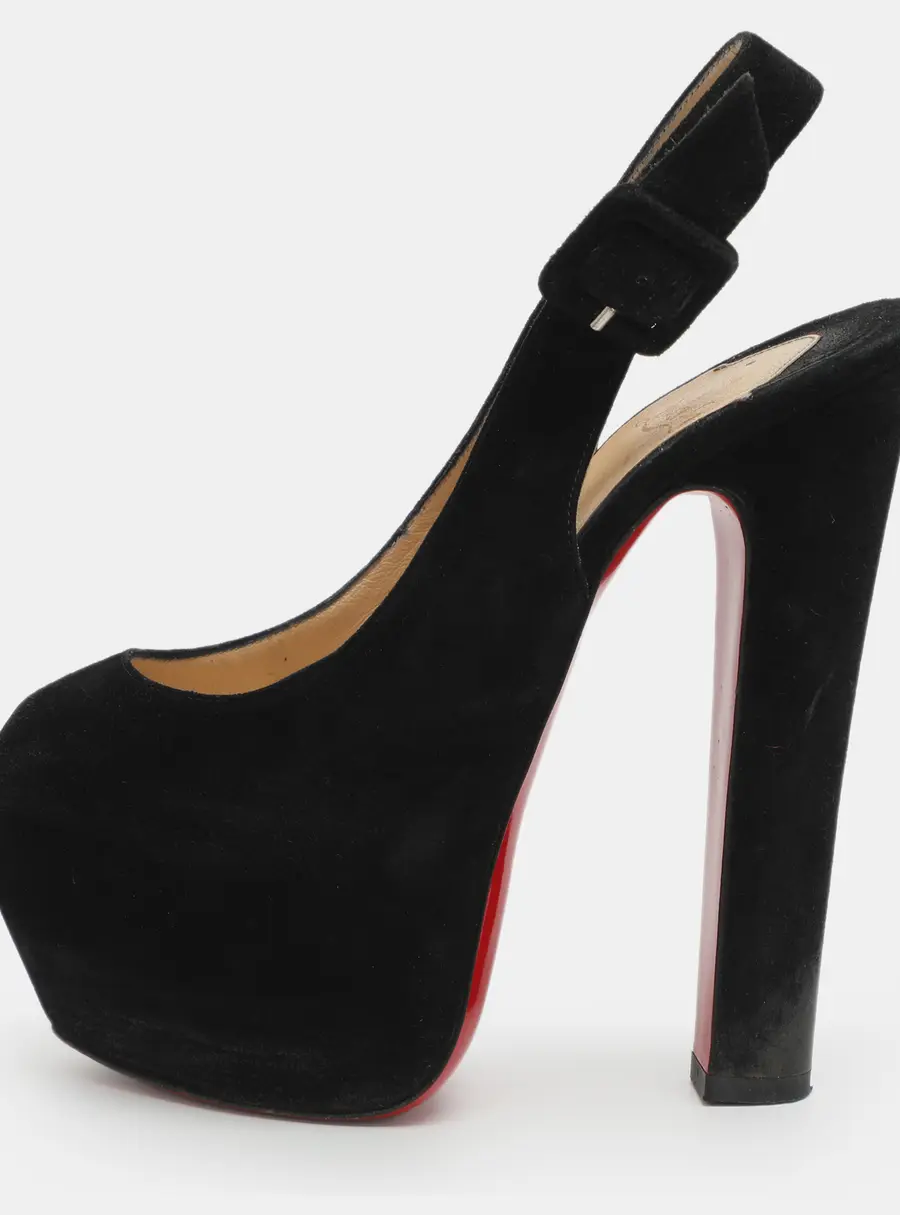 Christian Louboutin Tartarina 160 Size 36 Black Suede Slingback Pumps