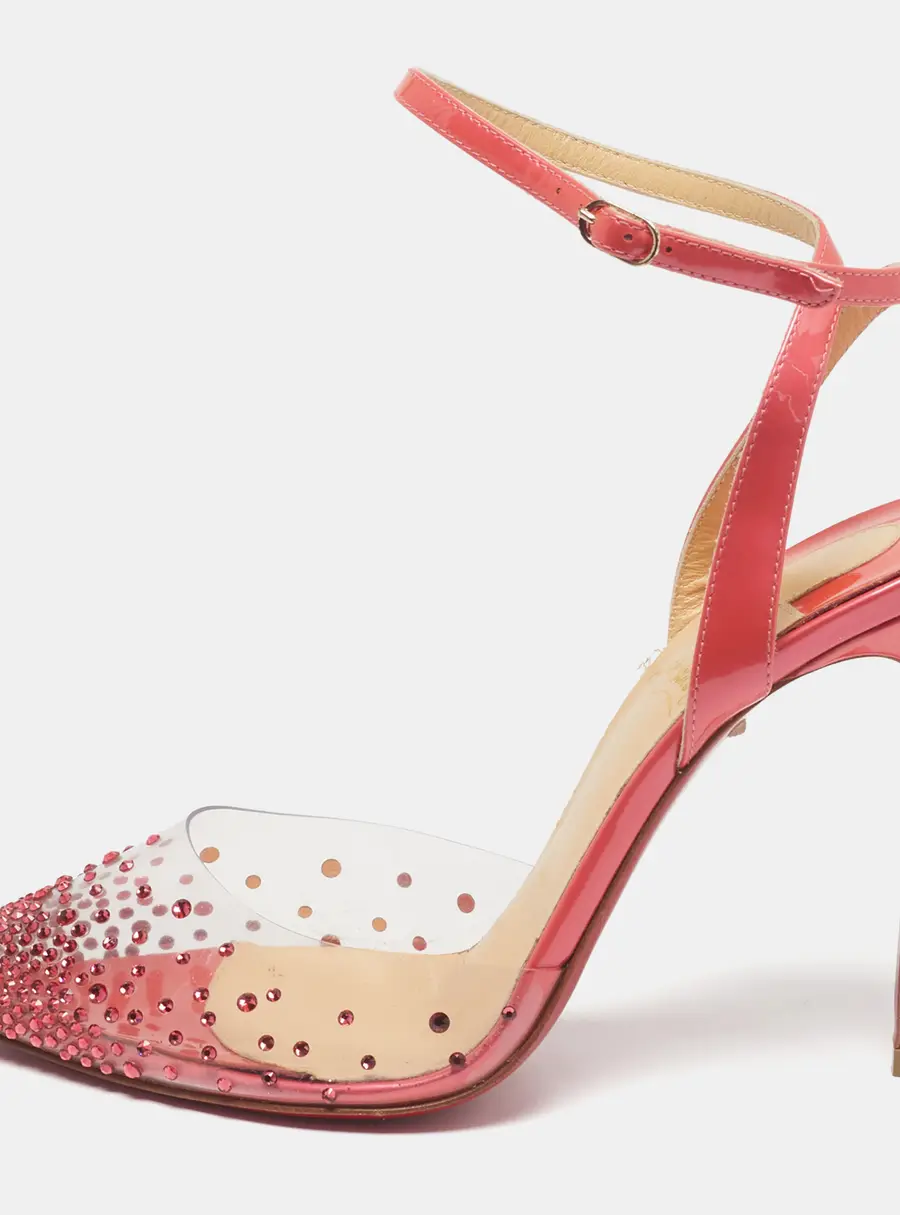 Christian Louboutin Spikaqueen Size 36.5 Transparent/Pink PVC and Patent Leather Ankle Strap Pumps