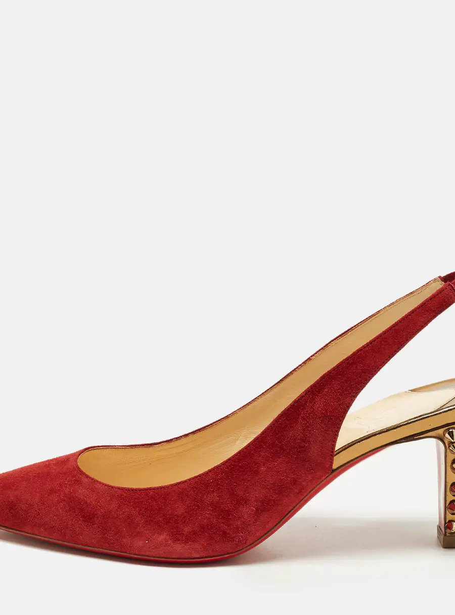 Christian Louboutin Spike Size 38.5 Red Suede Slingback Pumps