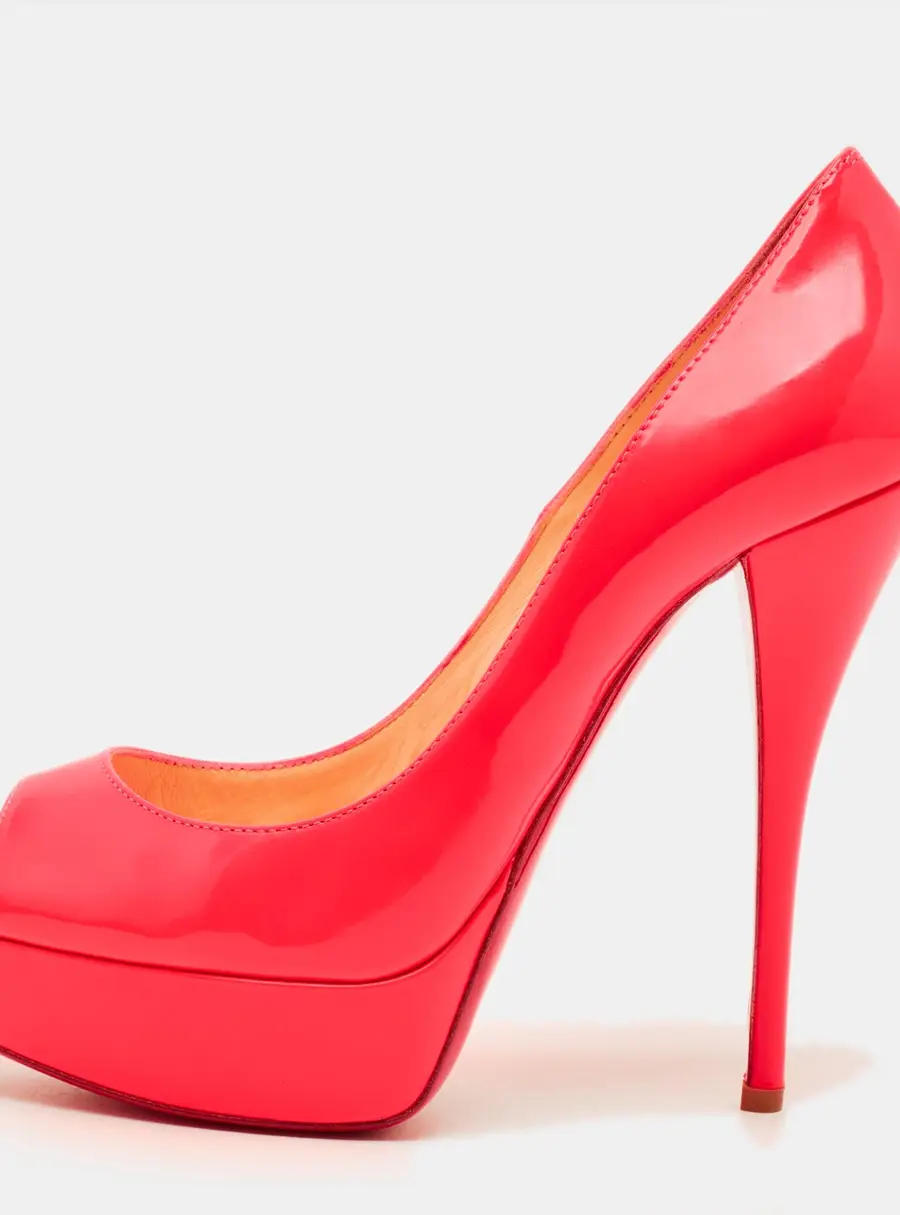 Christian Louboutin Lady Peep Size 37 Neon Pink Leather Platform Peep Toe Pumps