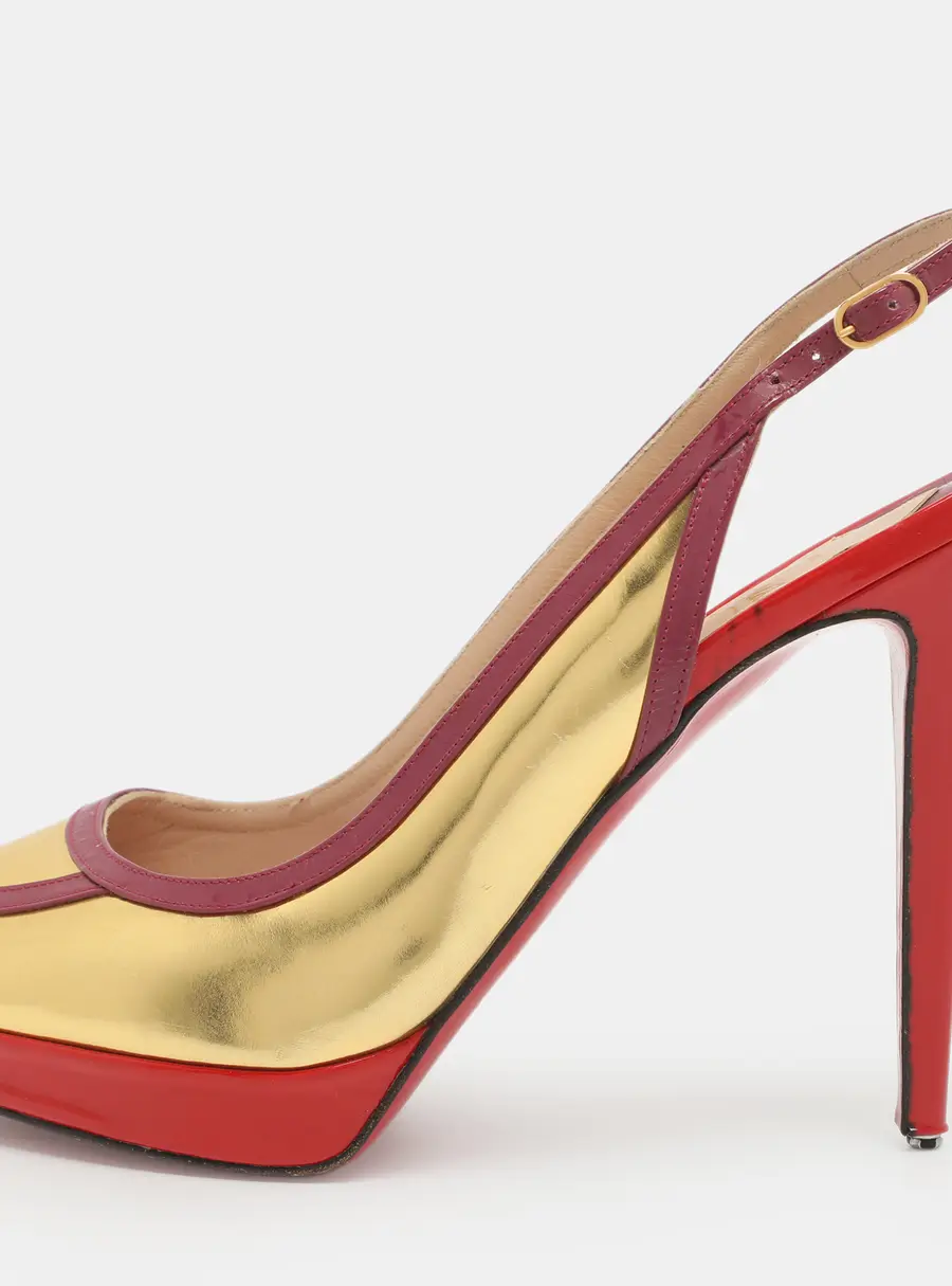 Christian Louboutin Size 38.5 Multicolor Patent Leather Peep Toe Slingback Pumps