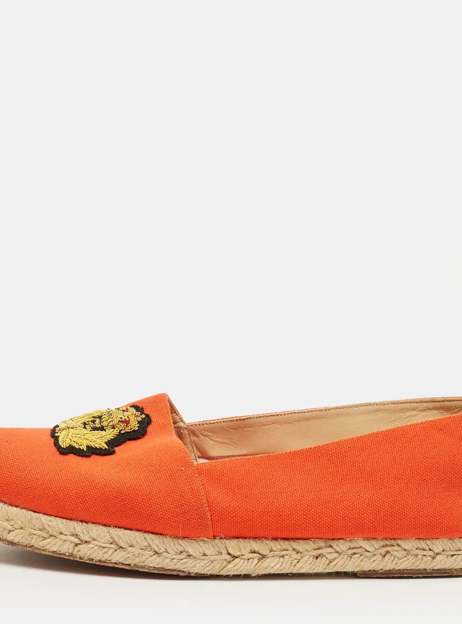 Christian Louboutin Gala Size 40 Orange Canvas Embroidered Crest Espadrille Flats