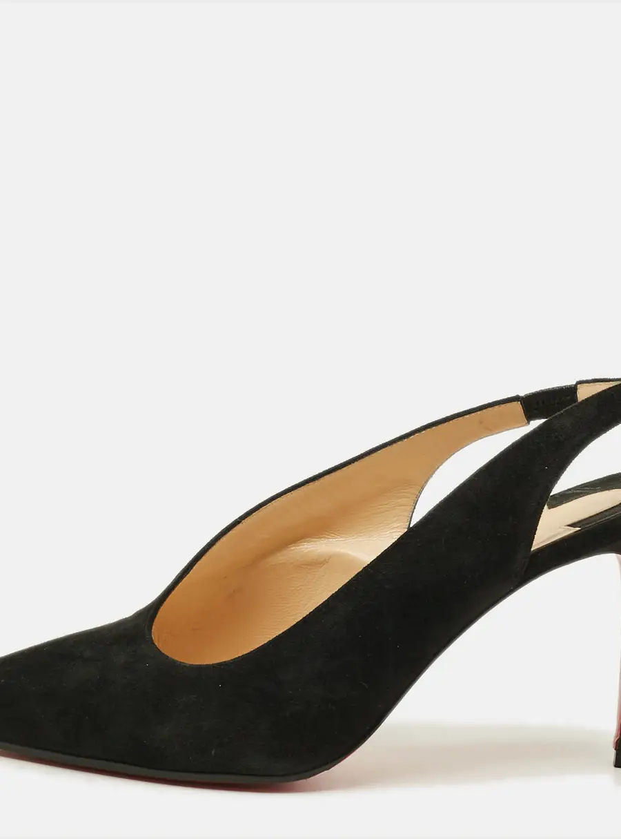 Christian Louboutin Rivafish Size 38.5 Black Suede Slingback Pumps