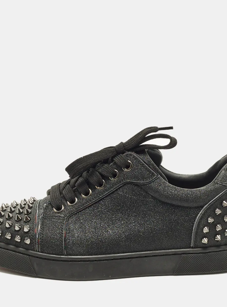 Christian Louboutin Louis Junior Spikes Size 36.5 Black Glitter Lace Up Sneakers