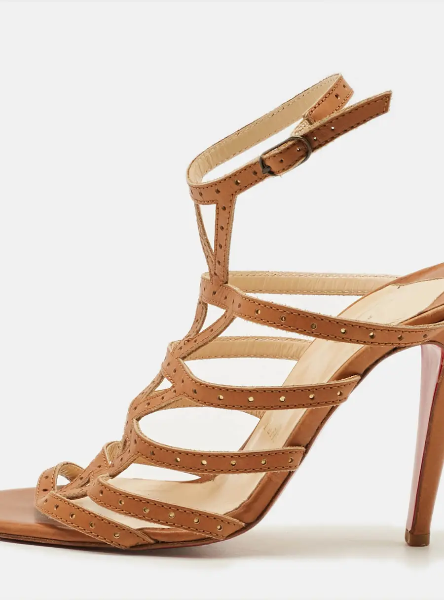 Christian Louboutin Size 36.5 Brown Leather Ankle Strap Sandals