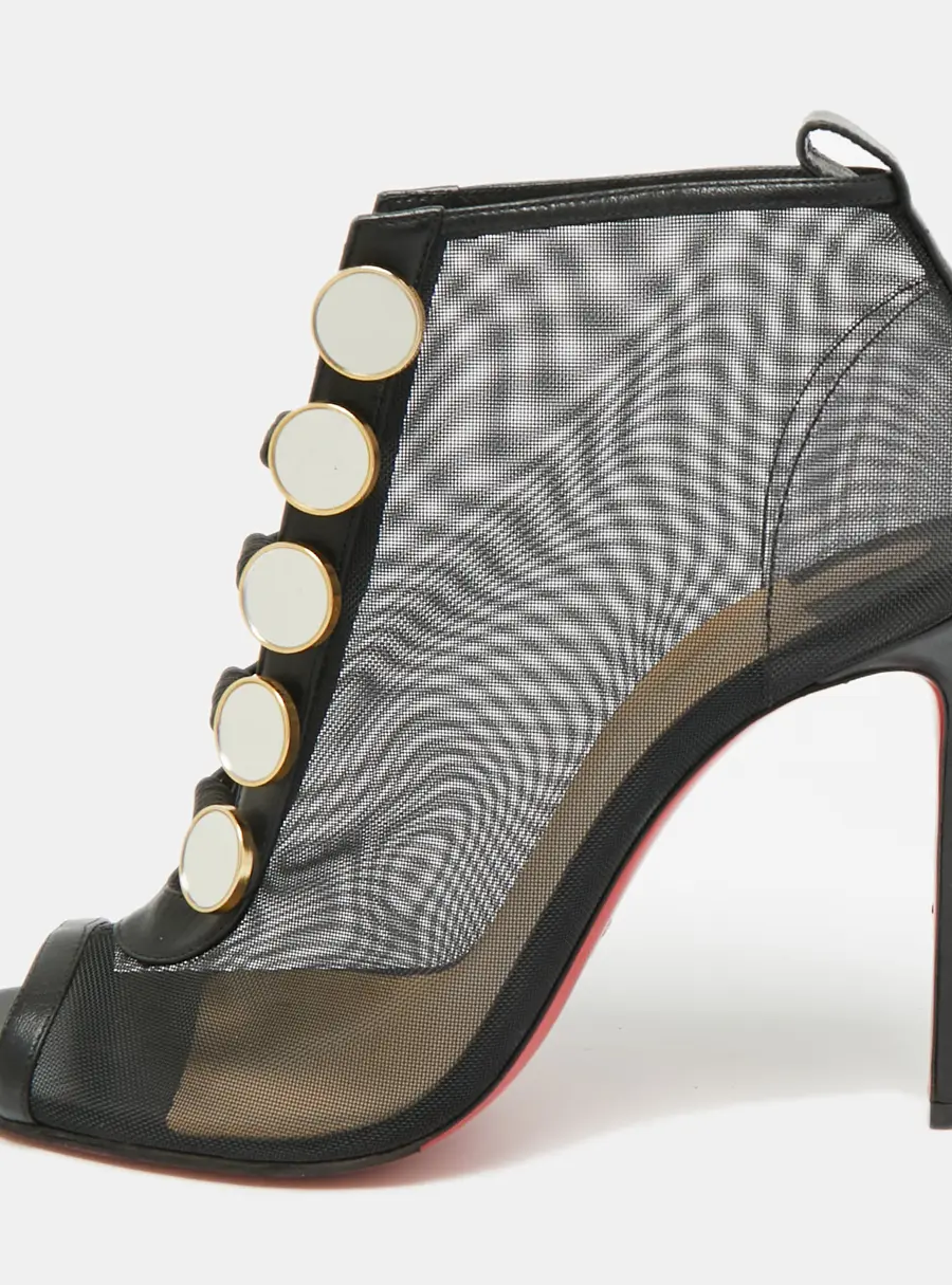 Christian Louboutin Empiralta Size 40 Black Leather And Mesh Booties