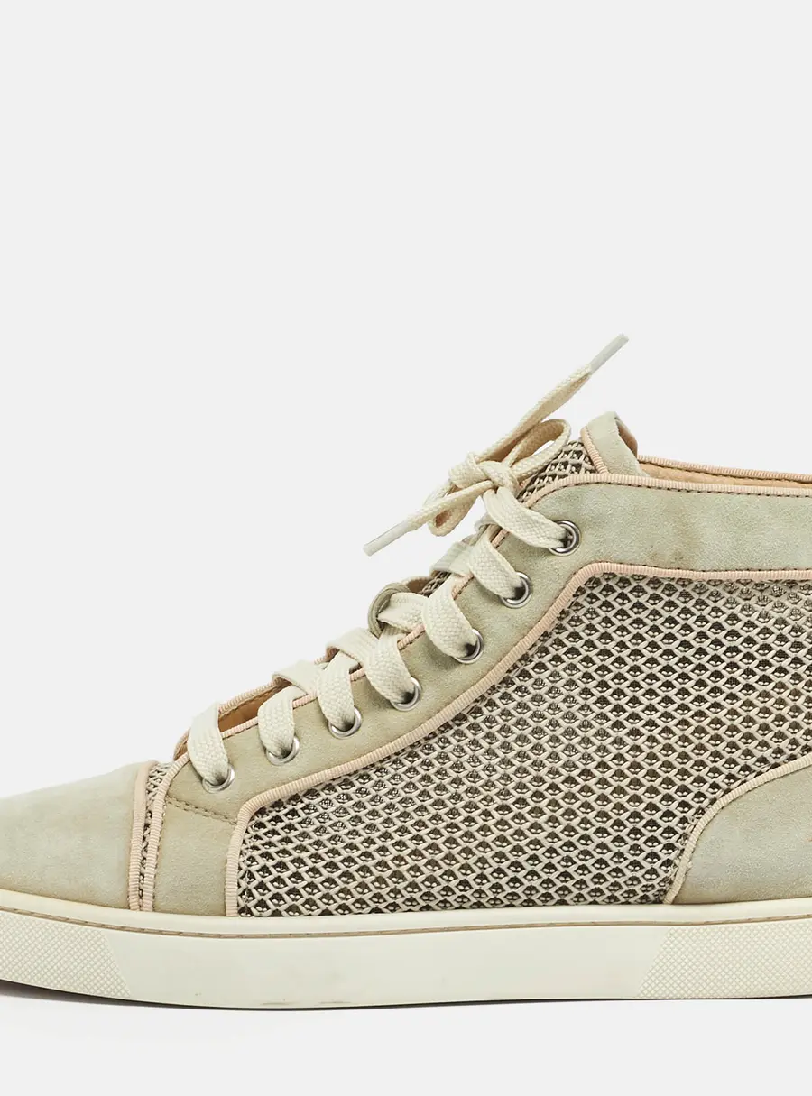 Christian Louboutin Beige/Grey Woven Fabric and Leather Rantus Orlato High Top Sneakers Size 39