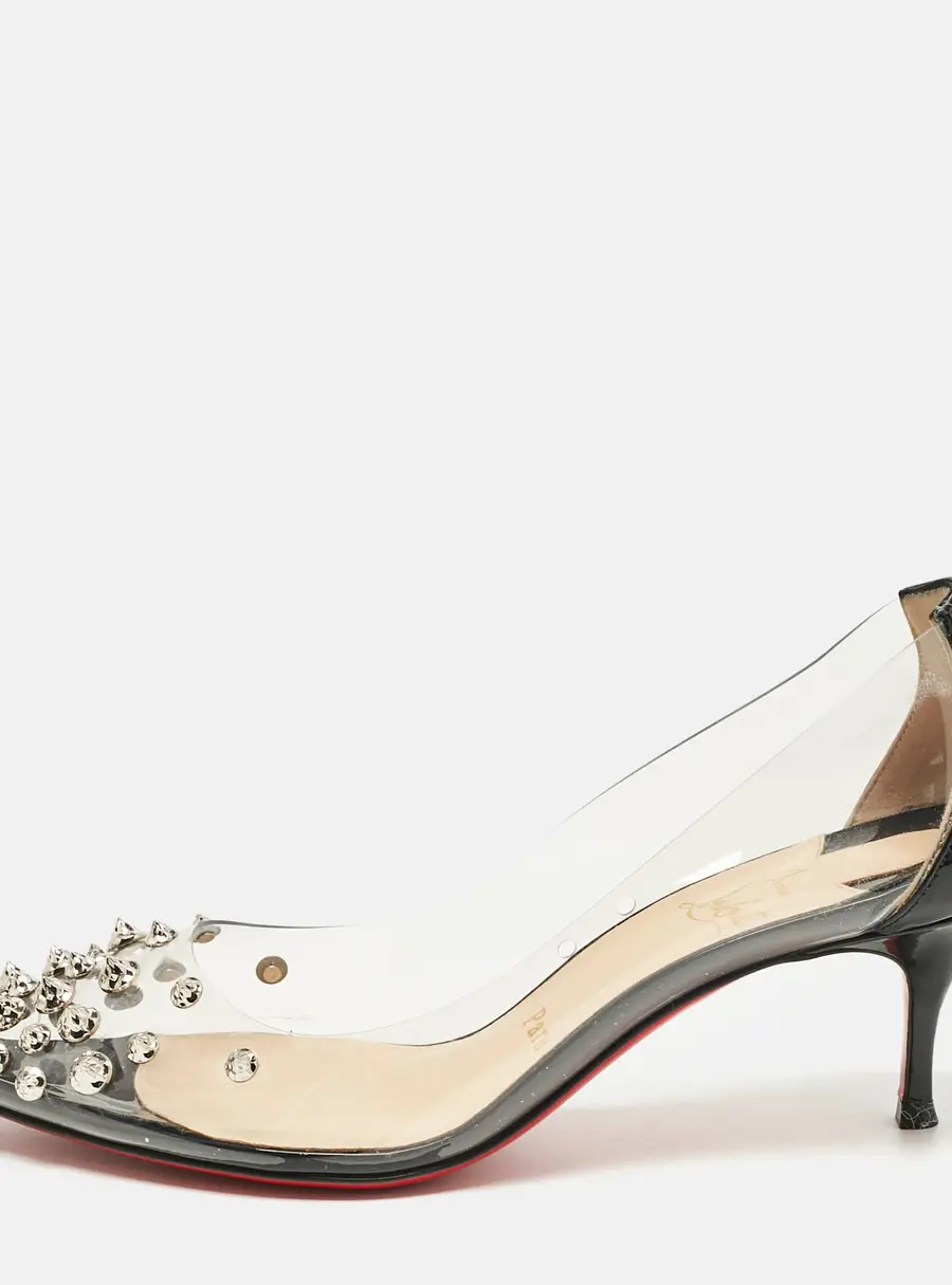 Christian Louboutin Black Patent Leather and PVC Collaclou Spiked Pumps Size 36.5