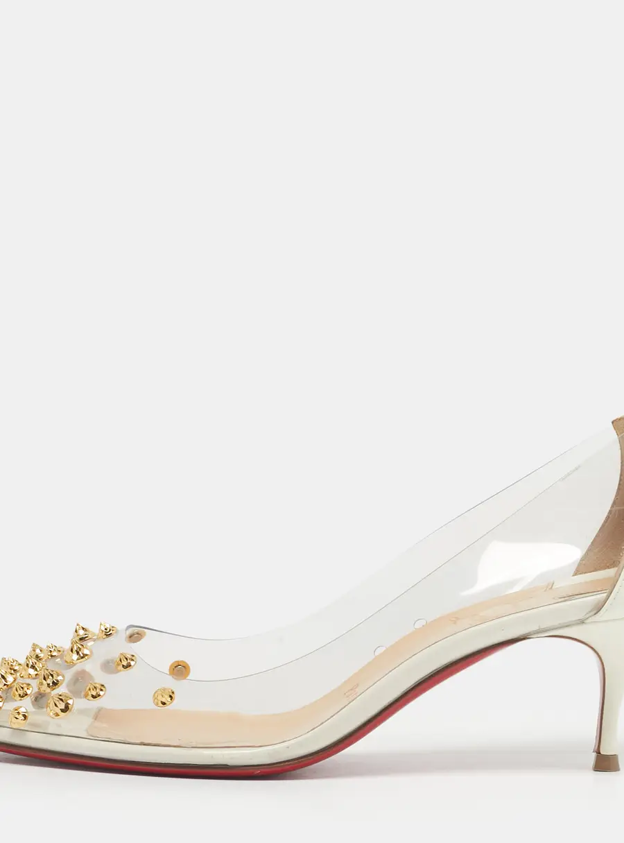 Christian Louboutin White Patent Leather and PVC Collaclou Spikes Pumps Size 36.5
