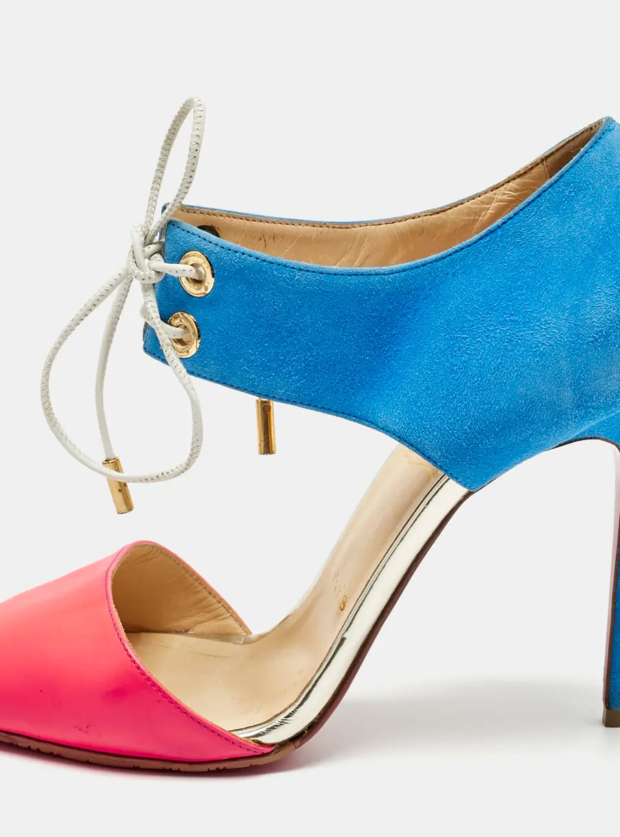Christian Louboutin Mayerling Size 39.5 Blue Patent Leather and Suede D'orsay Sandals