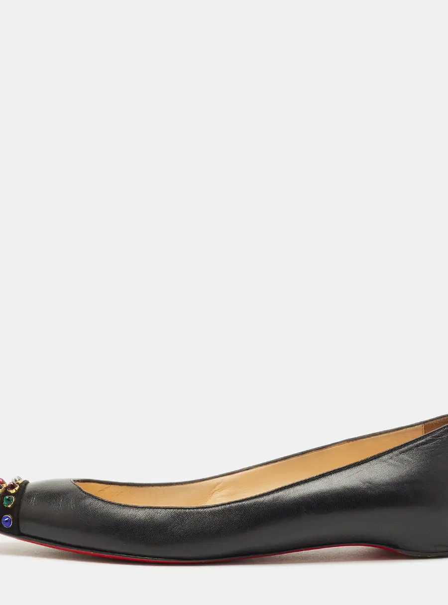 Christian Louboutin Black Leather and Suede Geo Ballet Flats Size 37.5
