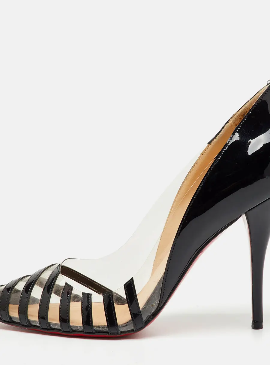 Christian Louboutin Black/Transparent Patent Leather and PVC Pivichic Pumps Size 39