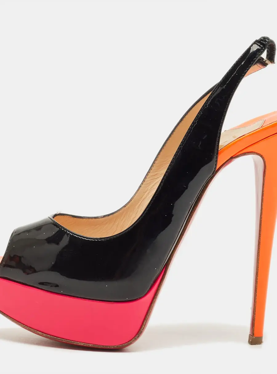 Christian Louboutin Multicolor Patent Leather Private Number Slingback Sandals Size 36.5
