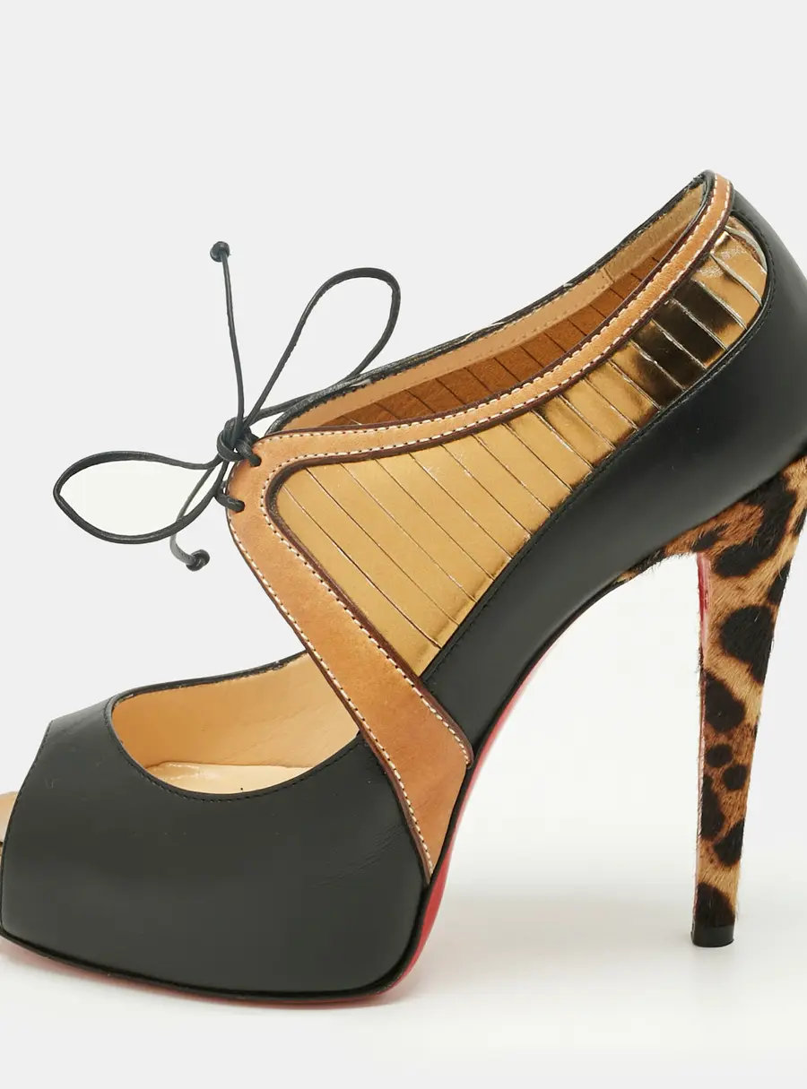 Christian Louboutin Black Calf Hair and Leather Peep Toe Pumps Size 37