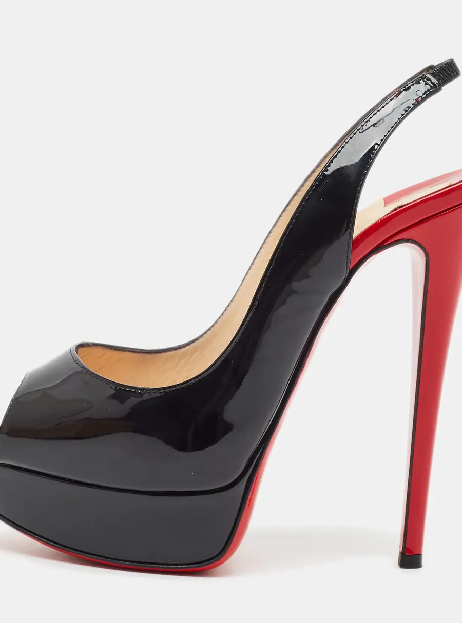 Christian Louboutin Lady Peep Size 36.5 Black/Red Patent Leather Slingback Sandals