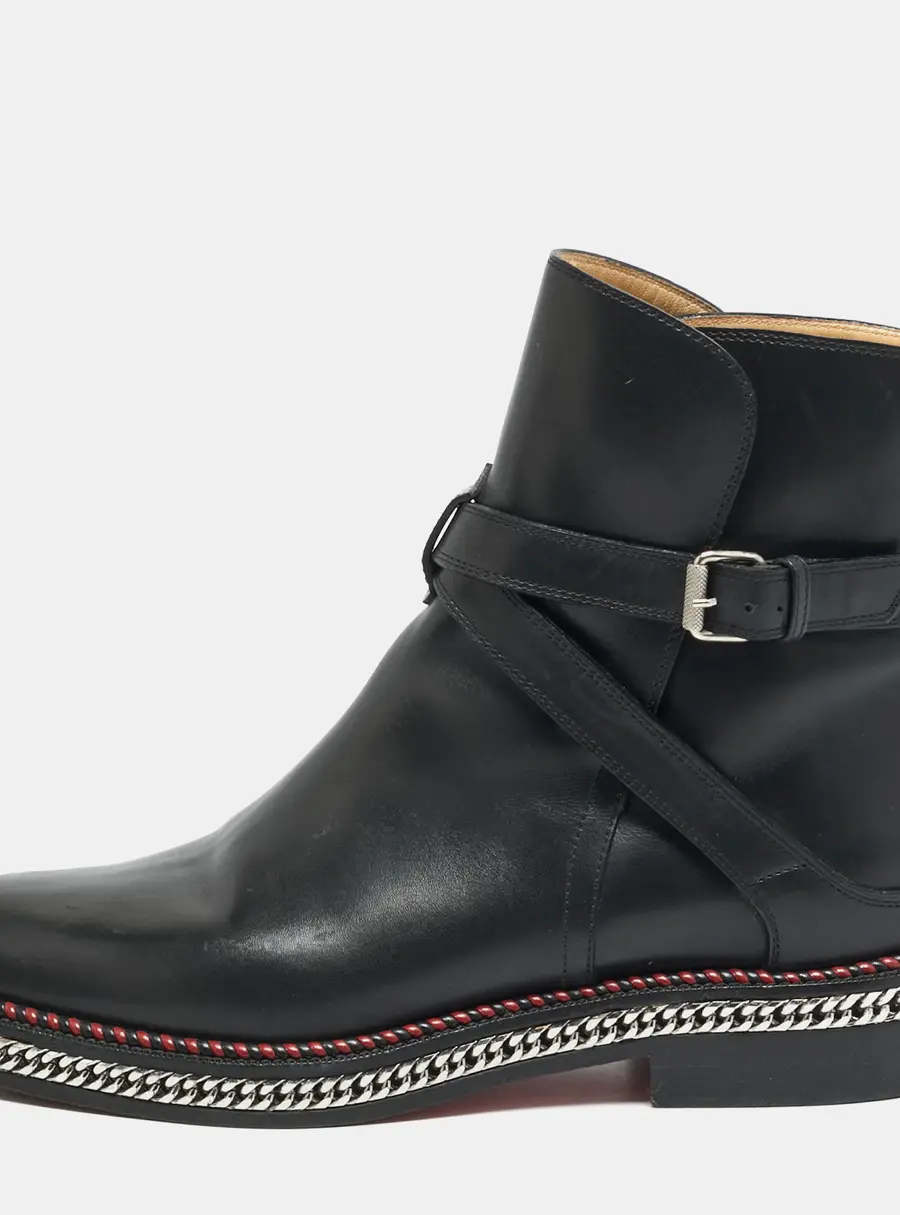 Christian Louboutin Size 39 Black Leather Chain Midsole Combat Boots