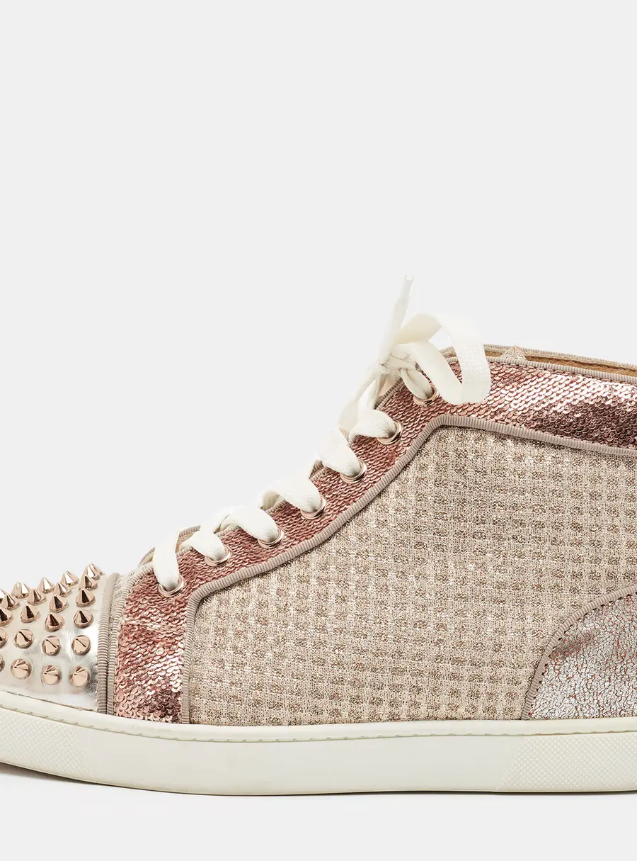 Christian Louboutin Orlato Size 39 Metallic Leather, Lurex Fabric and Sequins High Top Sneakers