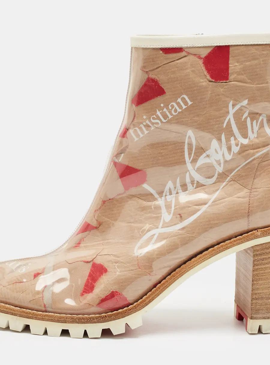 Christian Louboutin Loubi Size 36 Beige PVC and Kraft Paper Ankle Length Boots